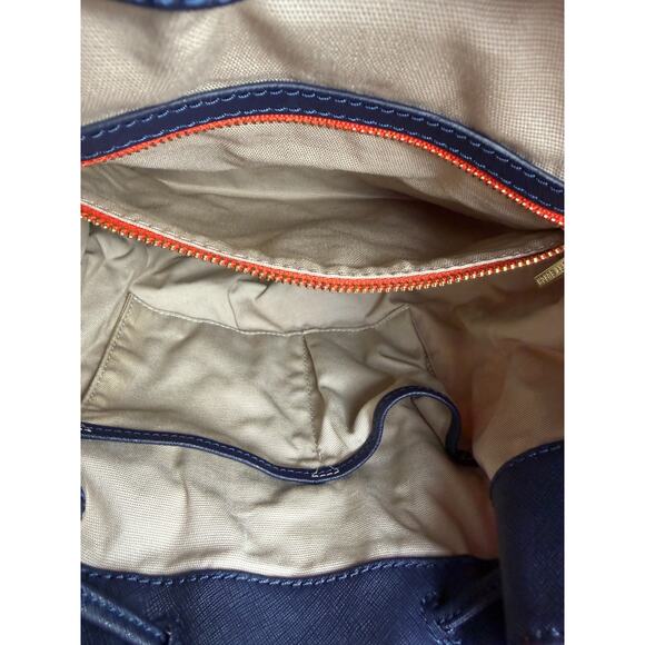 TORY BURCH Dena dark blue orange nylon drawstring flap backpack